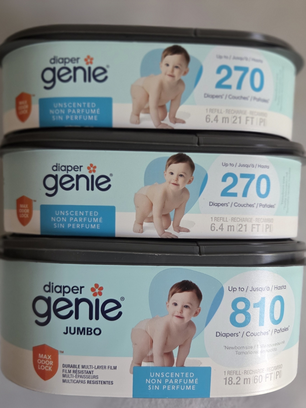 Diaper Genie Square Refills Unscented 3 Pack Jumbo Regular